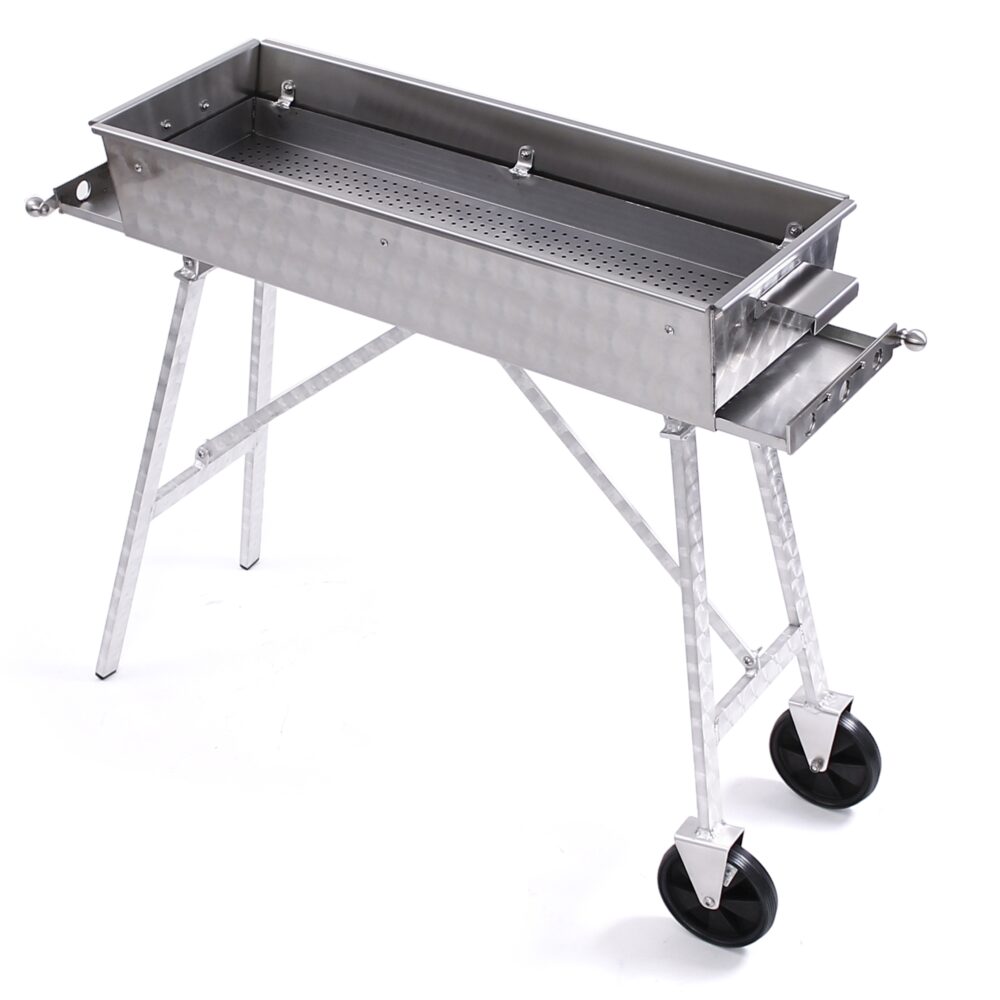Schaschlikgrill aus V2A Edelstahl für Spieße - Mit Rädern und Klappbar
